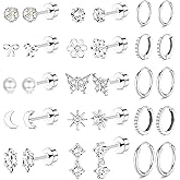 LOLIAS 14K Gold Plated Flat Back Earrings - Hypoallergenic Surgical Stainless Steel Stud Hoop Earrings for Women Girls Cute Stud Earring Set Small Huggie Hoops Cartilage Earring Stacks
