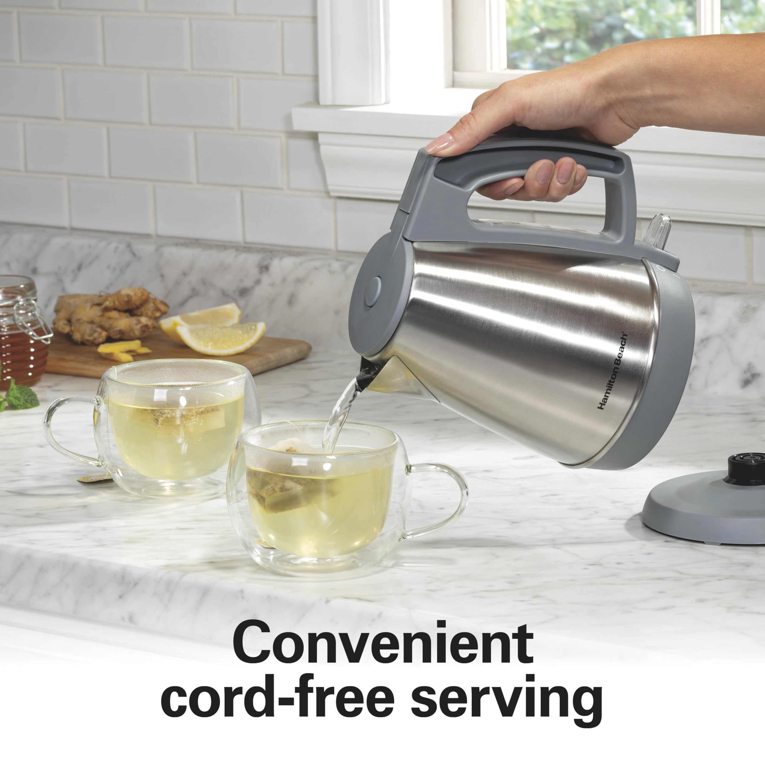 Hamilton Beach 1 Liter Electric Kettle, Water Boiler & Heater, Fast 1500 Watts, BPA Free Interior, Cordless Serving, Auto-Shutoff and Boil-Dry Protection, Cord Wrap, Stainless Steel (41065) - Image 4