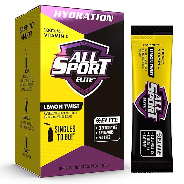 ALL SPORT ELITE – ELECTROLYTE HYDRATION PERFORMANCE – LEMON TWIST – SINGLES TO GO POWDER PACKETS (10 STICKS)