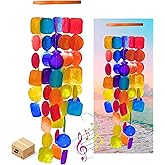 Bellaa Handmade Wind Chimes Outdoor, Musical, Garden Decorations, Outside Windchimes, Beach, Ocean, Breeze, Gifts for Mom, Capiz Sea Glass Shells Wood Rainbow
