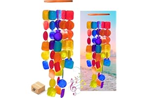 Bellaa 22890 Wind Chimes Outside, Garden Decorations, Musical, Chime, Outdoor Windchimes, Rainbow, Beach, Ocean, Breeze, Gifts for Mom, Gift for All Occasions, Capiz Sea Glass Shells Wood