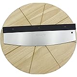 Checkered Chef Premium Pizza Cutter and Cutting Board Set - Rocker Pizza Cutter and 13.5 Inch Round Wooden Pizza Board