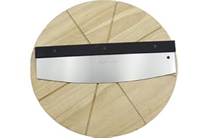 Checkered Chef Premium Pizza Cutter and Cutting Board Set - Rocker Pizza Cutter and 13.5 Inch Round Wooden Pizza Board - Outdoor Pizza Oven Accessories