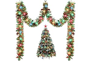 Kingdder 16.4 ft Christmas Tinsel Garland Lighted Metallic Twist Tree Decoration Prelit Battery Operated 50 LED Hanging Garland for Xmas New Year Home Outdoor Decor(Multicolor, Red and Green)