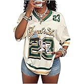 SOLY HUX Women's Y2k Oversized Top Graphic Jersey Shirts Blockcore Tees Streetwear Music Festival Outfit