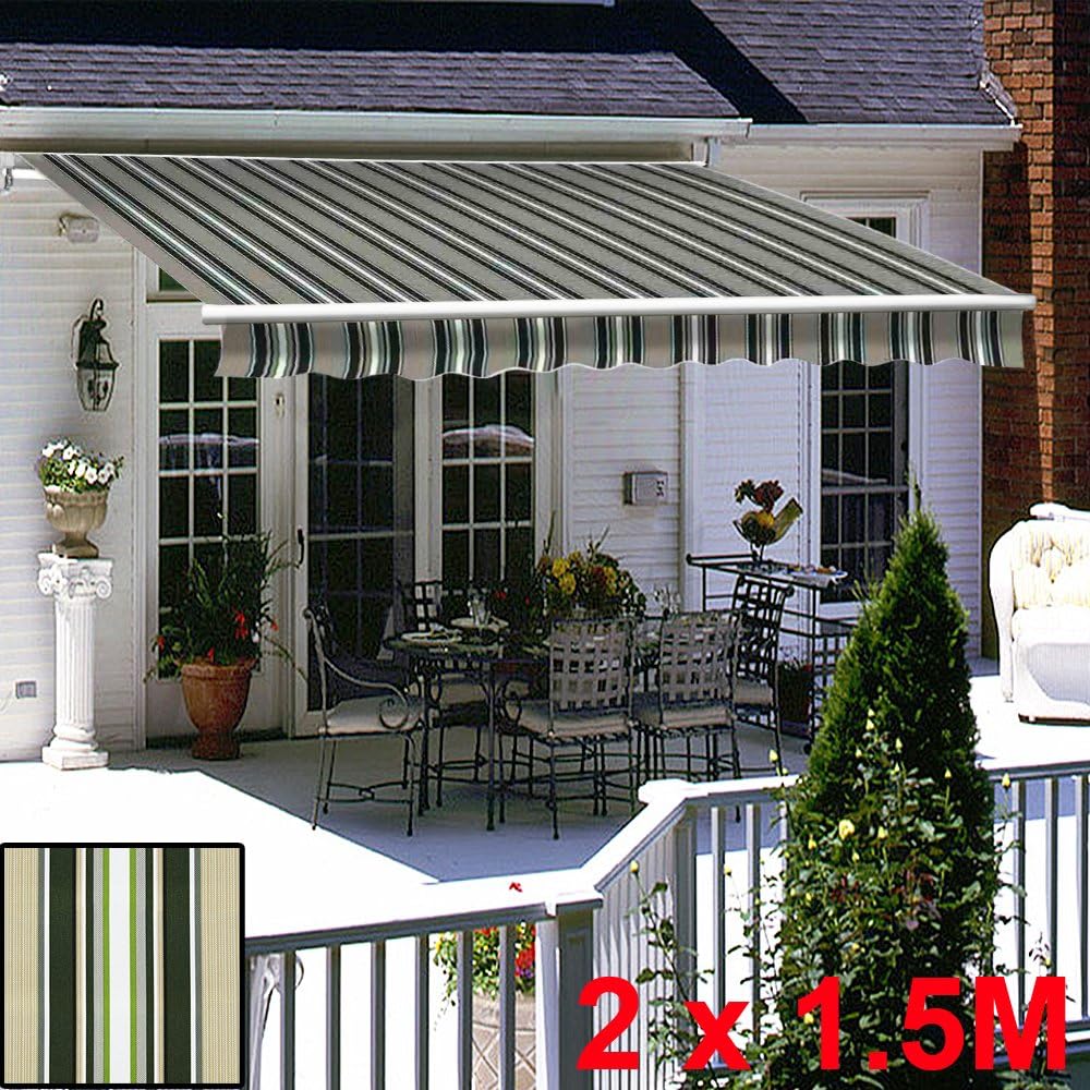 Greenbay MultiStripe DIY Manual Patio Awning, Retractable Gazebo