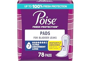 Poise Incontinence & Postpartum Pads for Bladder Leaks, 7 Drop Ultra Absorbency, Long Length, 78 Count, Packaging May Vary