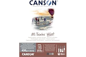 Canson Mi-Teintes Velvet Drawing Paper Pad, Grey Tones, Assorted Colors, Glue Binding, (260lb/430g), 12 Sheet, 9.4x12.6 inch, 1 Count