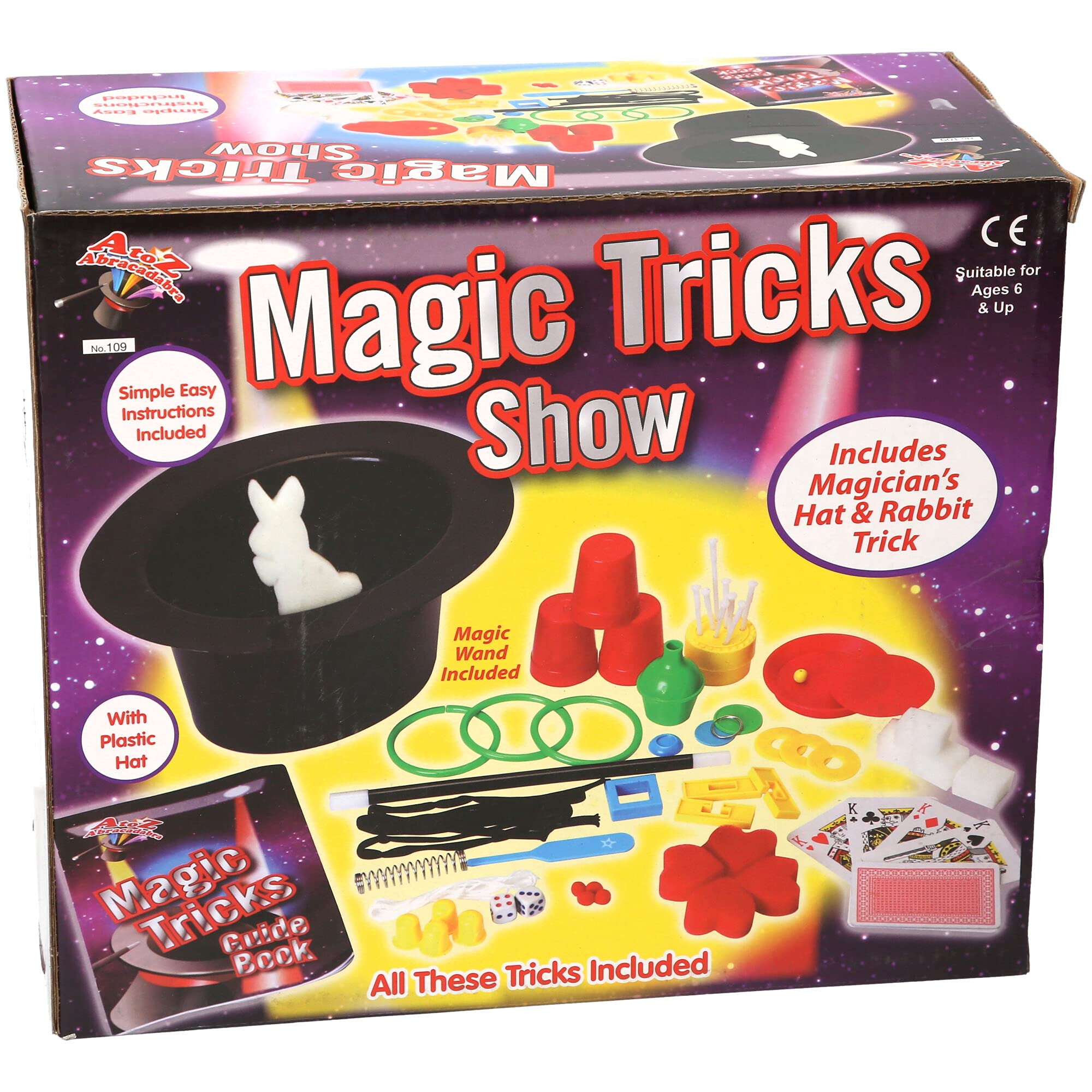 Magic Tricks Show Set with Top Hat, Rabbit Trick, Magic Wand and Guide Book, Ages 6+