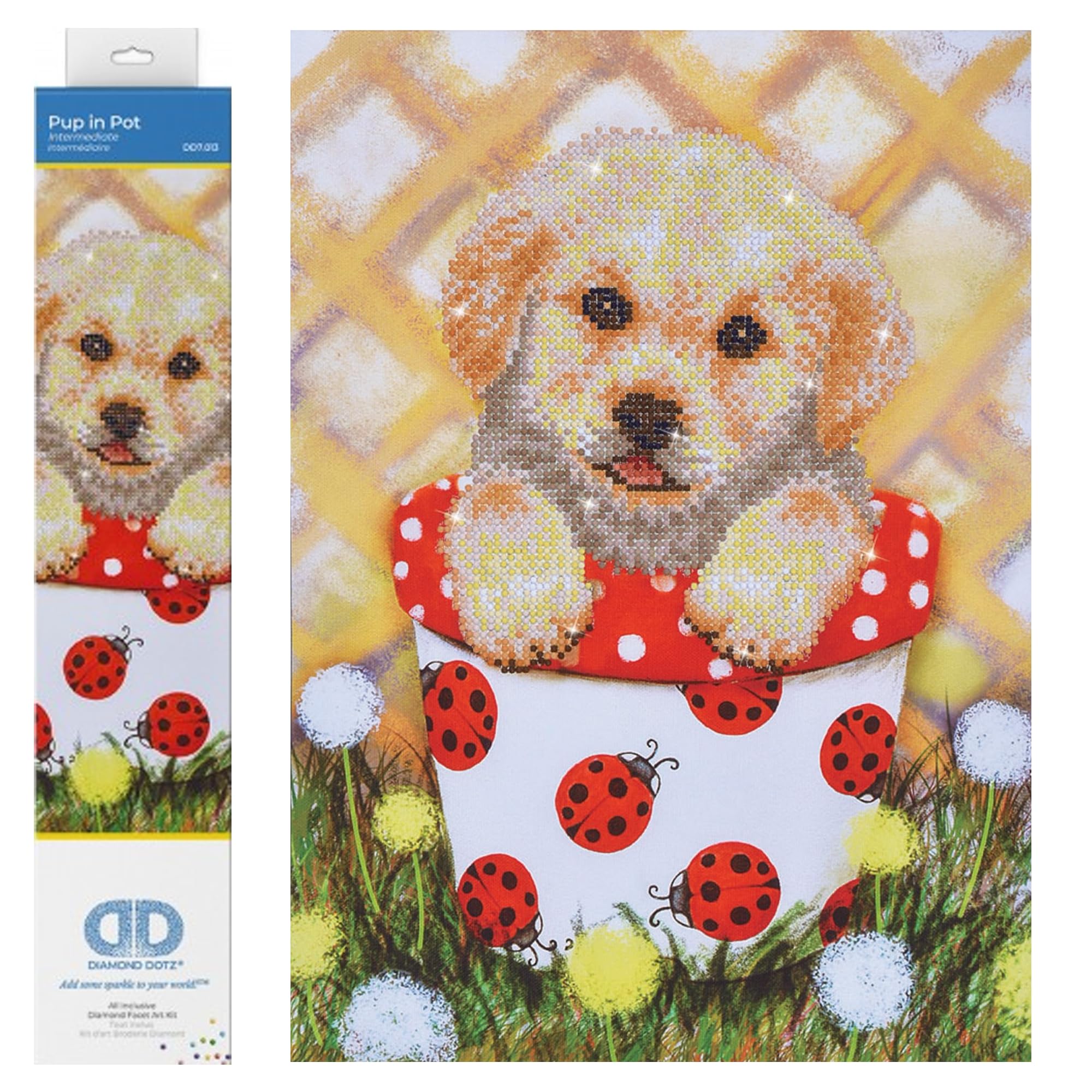 Diamond Dotz Painting Kit: Intermediate, DD7, Canvas, Pup in Pot, 30 x 42cm