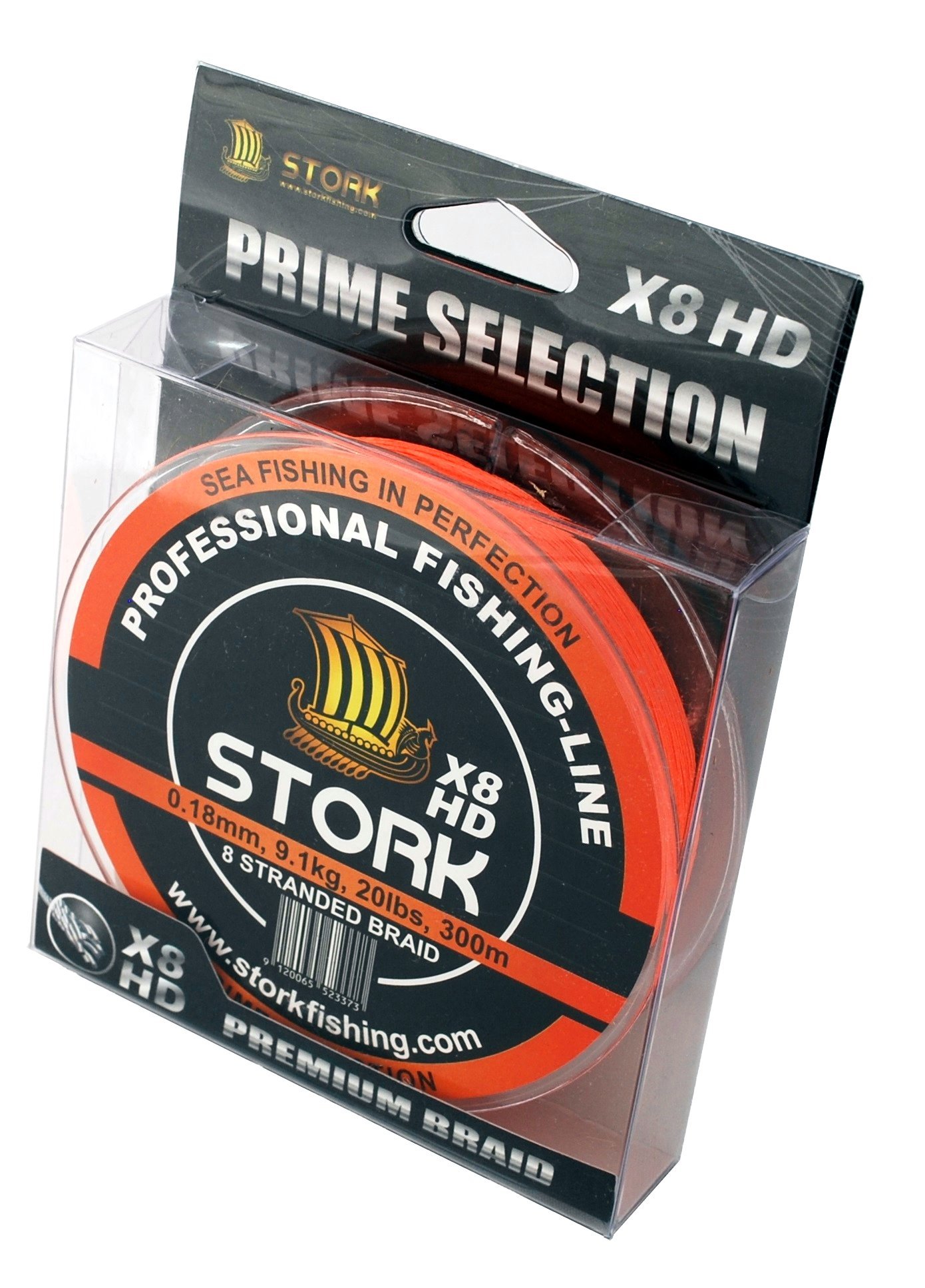 Stork HDx8 8x Premium Braided Fishing Line 300 m, Orange, 10 lbs / 4.5 kg / 0.10 mm