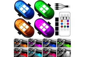 HEMEI9319 Upgraded 4LEDs Wireless LED Strobe Lights with Remote Control, High Brightness 8 Colors Type-C Charge IP65 Waterproof Anti-Collision Warning Lights for Car Interior Drone Bike Halloween Christmas Day