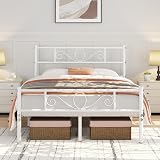Yaheetech 4ft6 Double Metal Bed Frame with Headboard Footboard White view 1
