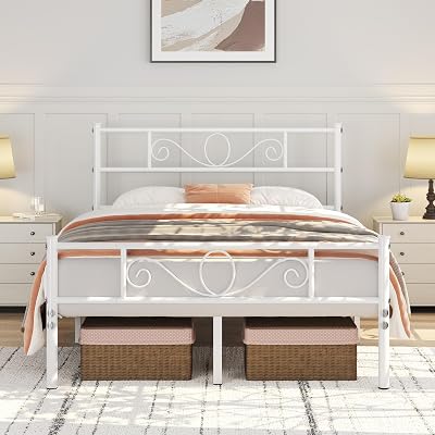 Yaheetech 4ft6 Double Metal Bed Frame with Headboard Footboard White