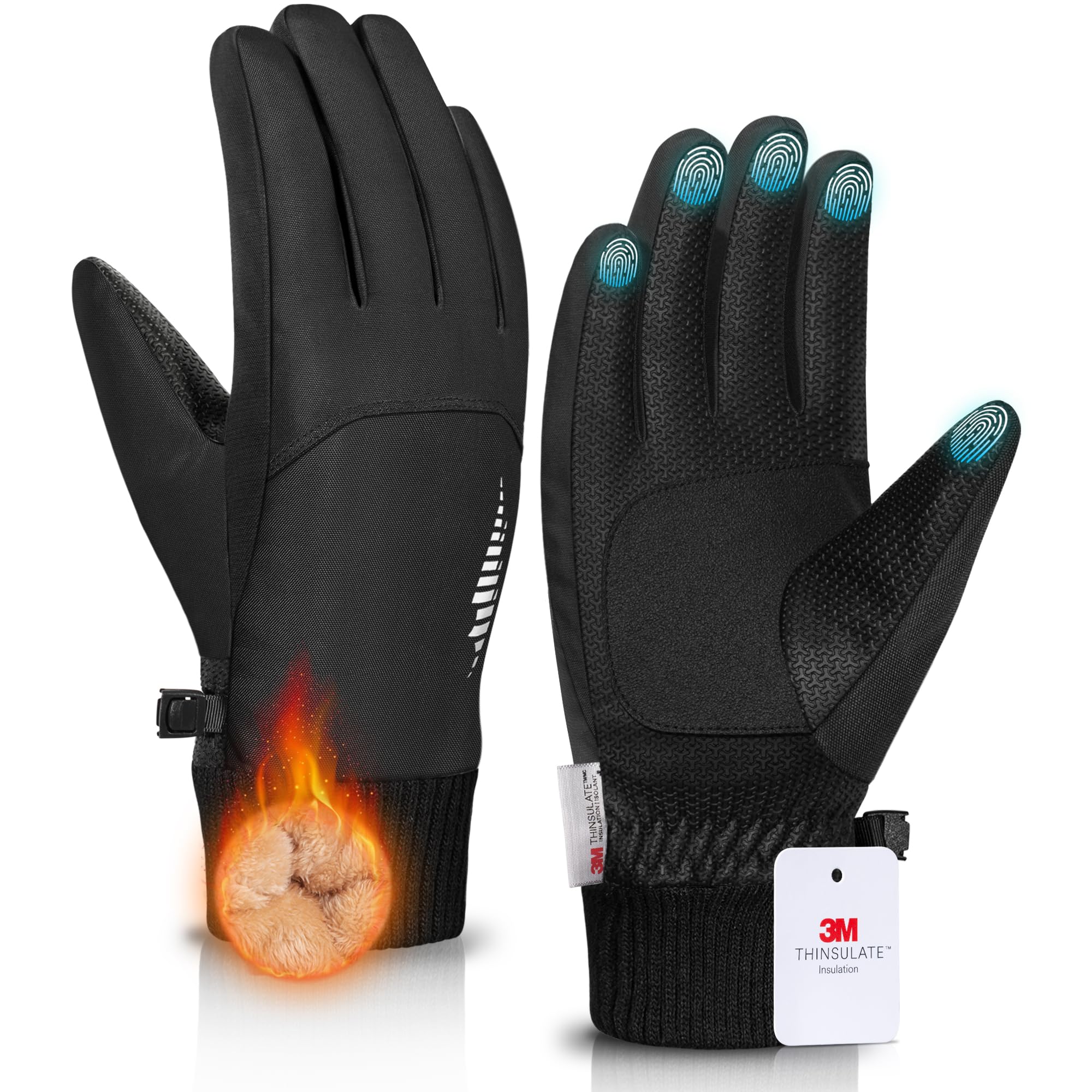 Photo 1 of rivmount Winter Gloves made with 3M Thinsulate/Waterproof/Touchscreen for Women Men, Thermal Warm Gloves for Cold Weather Outdoor, Running, Cycling, Ski, Snow, Daily, Hiking, Black Size S