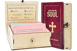 Handmade Wooden Bible Verse Box, 150 Color-Coded Prayer Cards for 6 Emotions, Inspirational Christian Gift for Women, Perfect