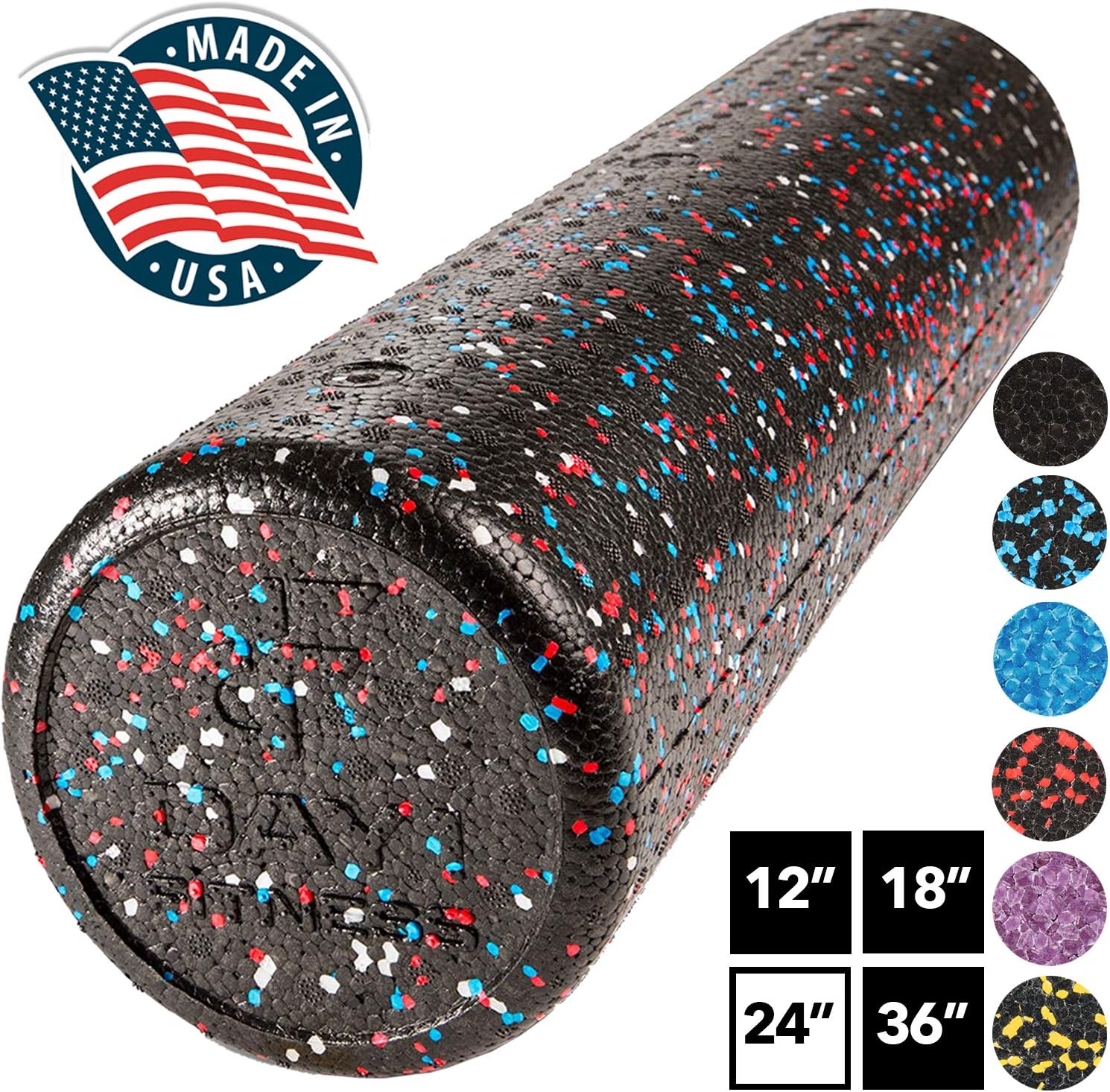 High Density Muscle Foam Rollers by Day 1 Fitness - Sports Massage Rollers for Stretching, Physical Therapy, Deep Tissue, Myofascial Release - Ideal for Exercise and Pain Relief – USA Speckled, 24” : Sports & Outdoors