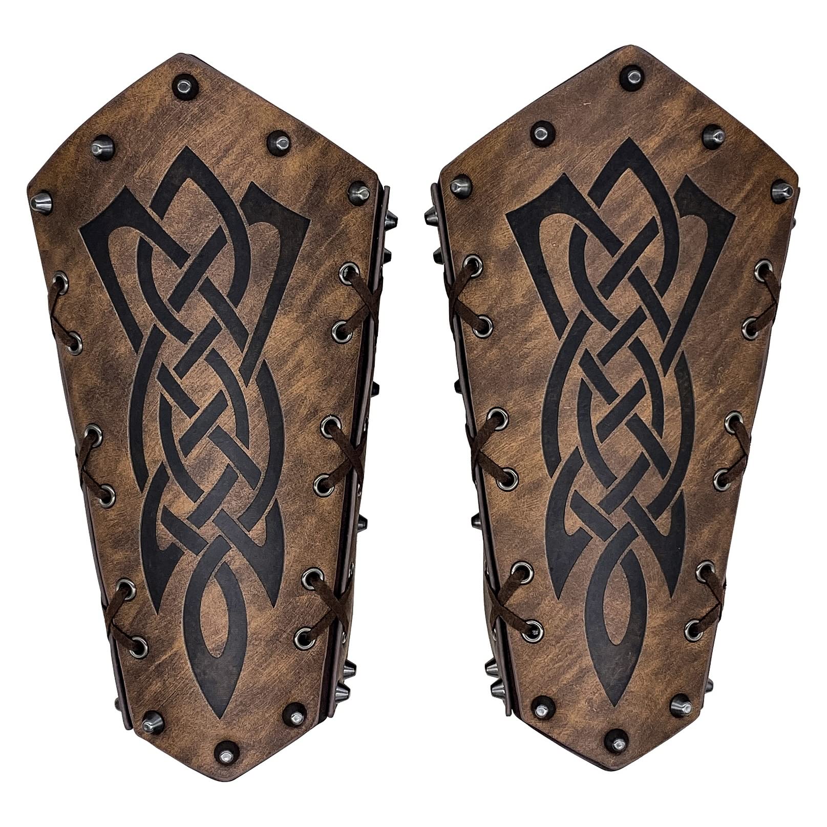 2 Pcs Leather Arm Guards Viking Gauntlet Wristband Medieval Arm Armor Knight Archery Bracers LARP Cosplay Armband for Men (Brown)