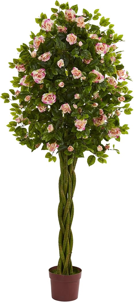Amazon Com Nearly Natural 6 Rose Artificial Tree With Woven Trunk Pink Home Kitchen