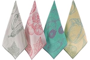 sea me at home Dish Towels for Kitchen, Jacquard Tea Towel Set, Stylish and Functional, A Great Gift for Any Home, 100% Turkish Cotton Towel Set of 4 (Garden Vegetables)