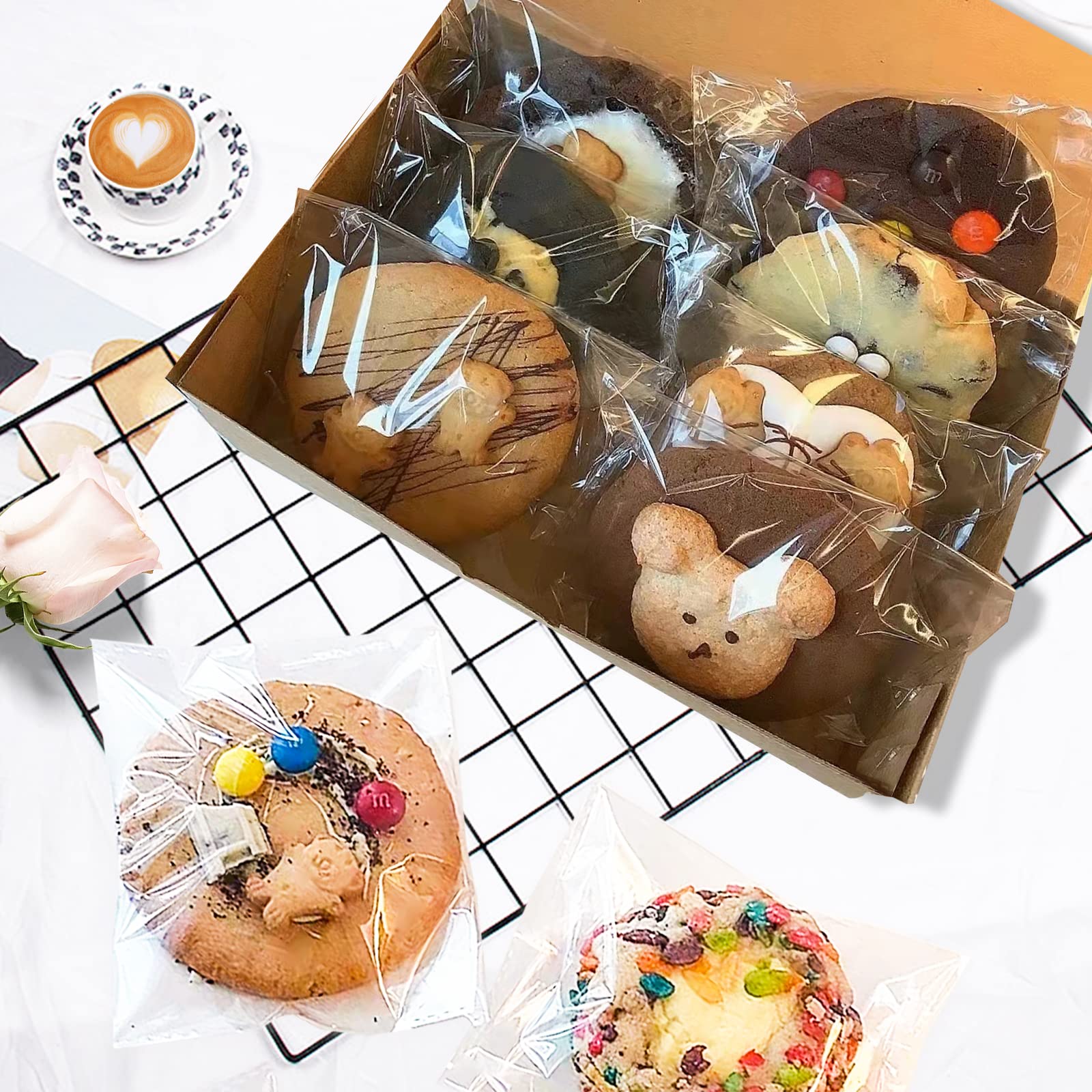 SUREHOME Cookie Bags with Seal, 200 Pcs 5x6 Inch Clear Self Sealing Cellophane Bags for Cookie Packaging Resealable Cello Treat Bag Plastic Individual Cookies Bag for Gift Giving Favors Candy Wrappers