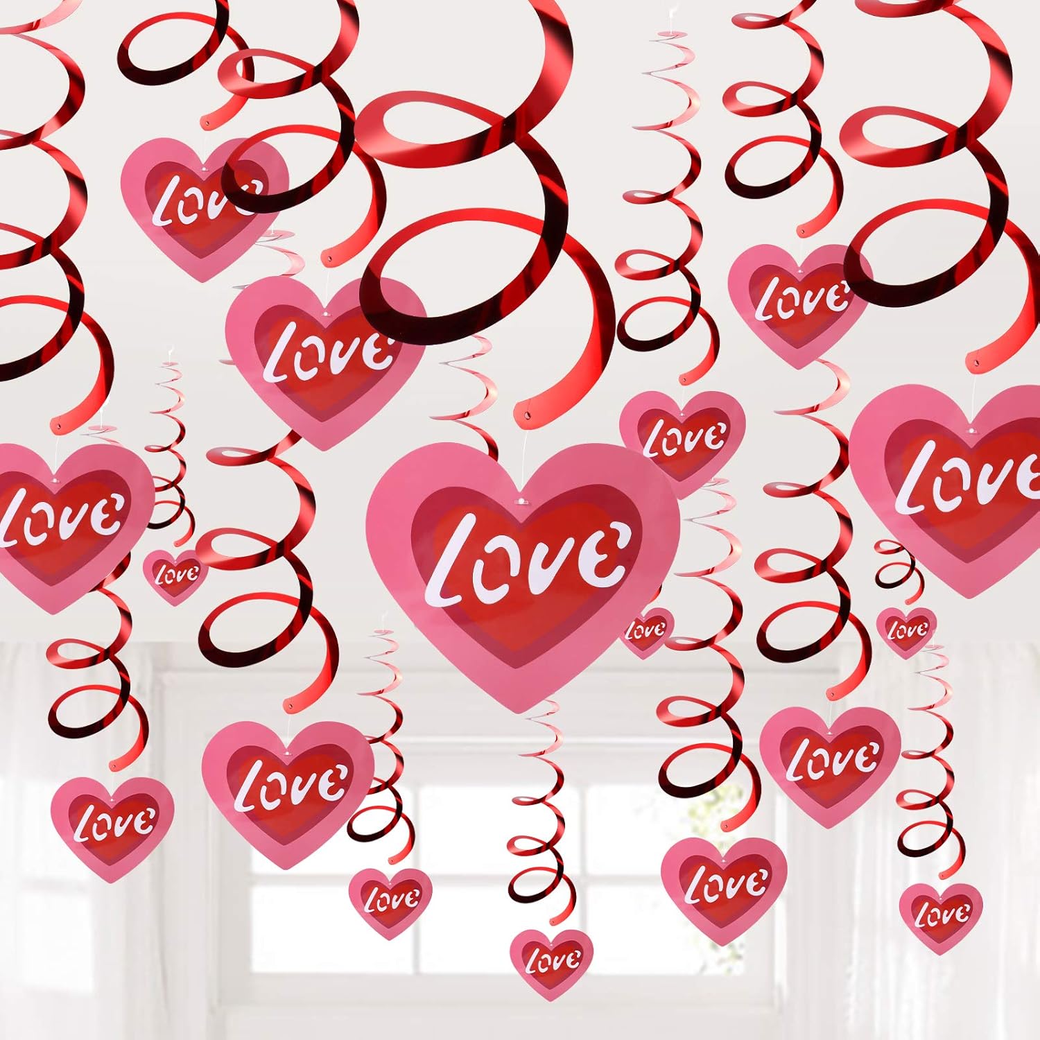 Heart Hanging Swirls Valentines Day Decorations Red Love Hanging Swirl for Home Ceiling Wall Window to Celebrate Engagement Wedding Romantic Special Night Anniversary Valentine's Decor Party Supplies(20 Pcs Big Heart Hanging)