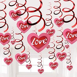Heart Hanging Swirls Valentines Day Decorations Red Love Hanging Swirl for Home Ceiling Wall Window to Celebrate Engagement Wedding Romantic Special Night Anniversary Valentine's Decor Party Supplies(20 Pcs Big Heart Hanging)