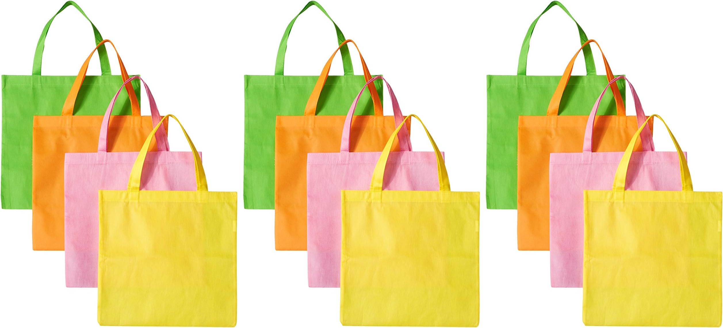 12 Large Neon Tote Bags, Assorted Colors