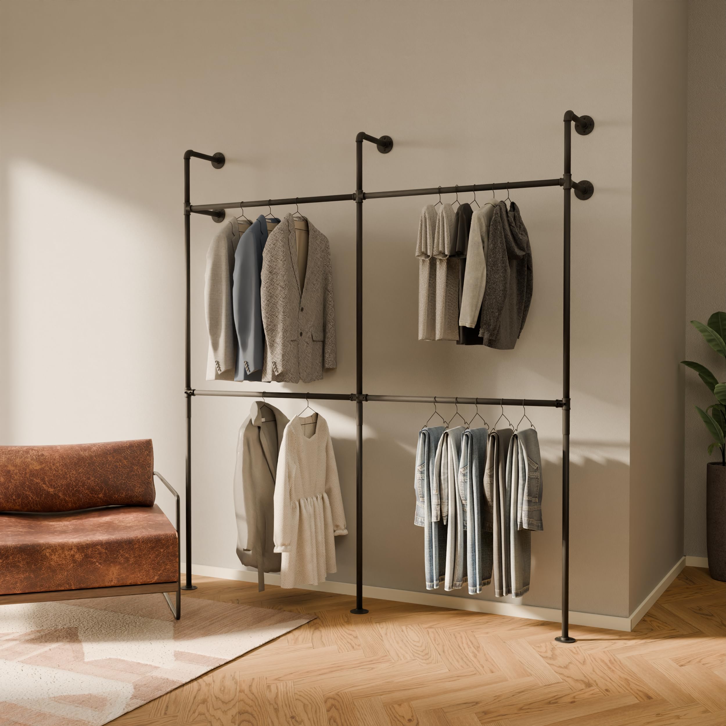 pamo Industrial pipe clothing rack metal black - Wall mounted clothes ...