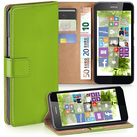moex Nokia Lumia 630 | Hülle Grün mit Karten-Fach 360° Book Klapp-Hülle Handytasche Kunst-Leder Handyhülle für Nokia Lumia 63