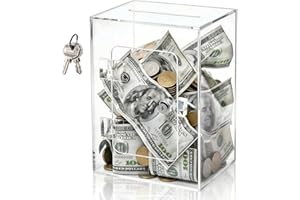 Cididu Clear Piggy Bank for Adults Kids, Acrylic Money Saving Box with Lock, Reusable Coin Cash Storing Container with Key, O