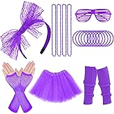 ONUPGO 80s Costume for Women, 80s Accessories Fancy Dress Neon Headband Earrings Fishnet Gloves Necklace for 80s Retro Party