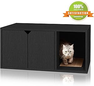 Way Basics Eco Friendly Modern Cat Litter Box Furniture Enclosure, Black Wood Grain