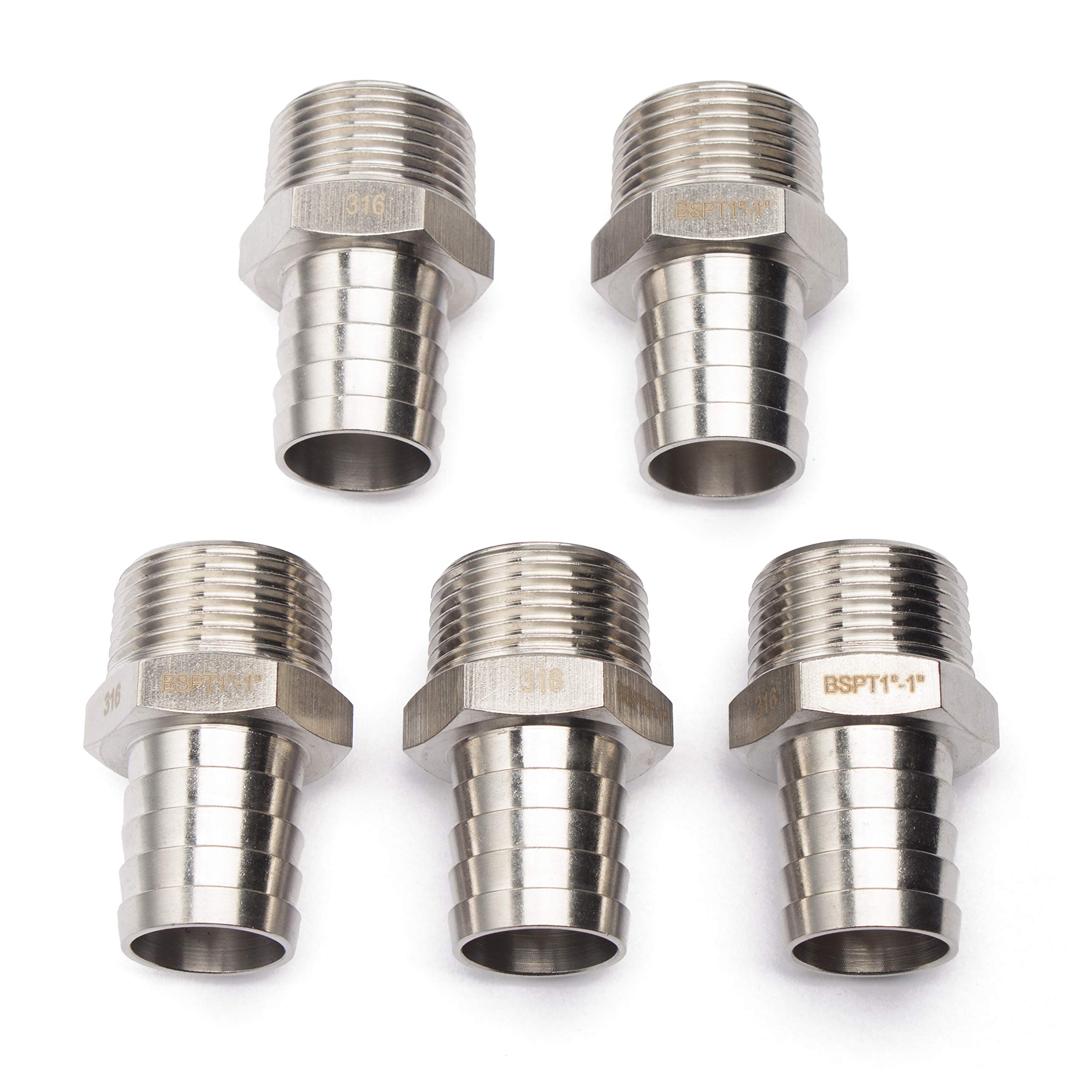 LTWFITTING Stainless Steel 316 Barb Fitting Coupler/Connector 1-Inch Male BSPT x 25mm Hose Barb(Pack of 5)