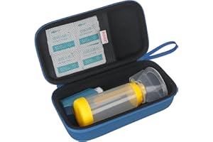 BOVKE Hard Travel Case for Asthma Inhaler, Inhaler Spacer for Kids and Adults, Masks, Inhaler Holder Asthma Carrying Bag with Mesh Pocket for Medicine and Other Accessories, Blue (Case Only)