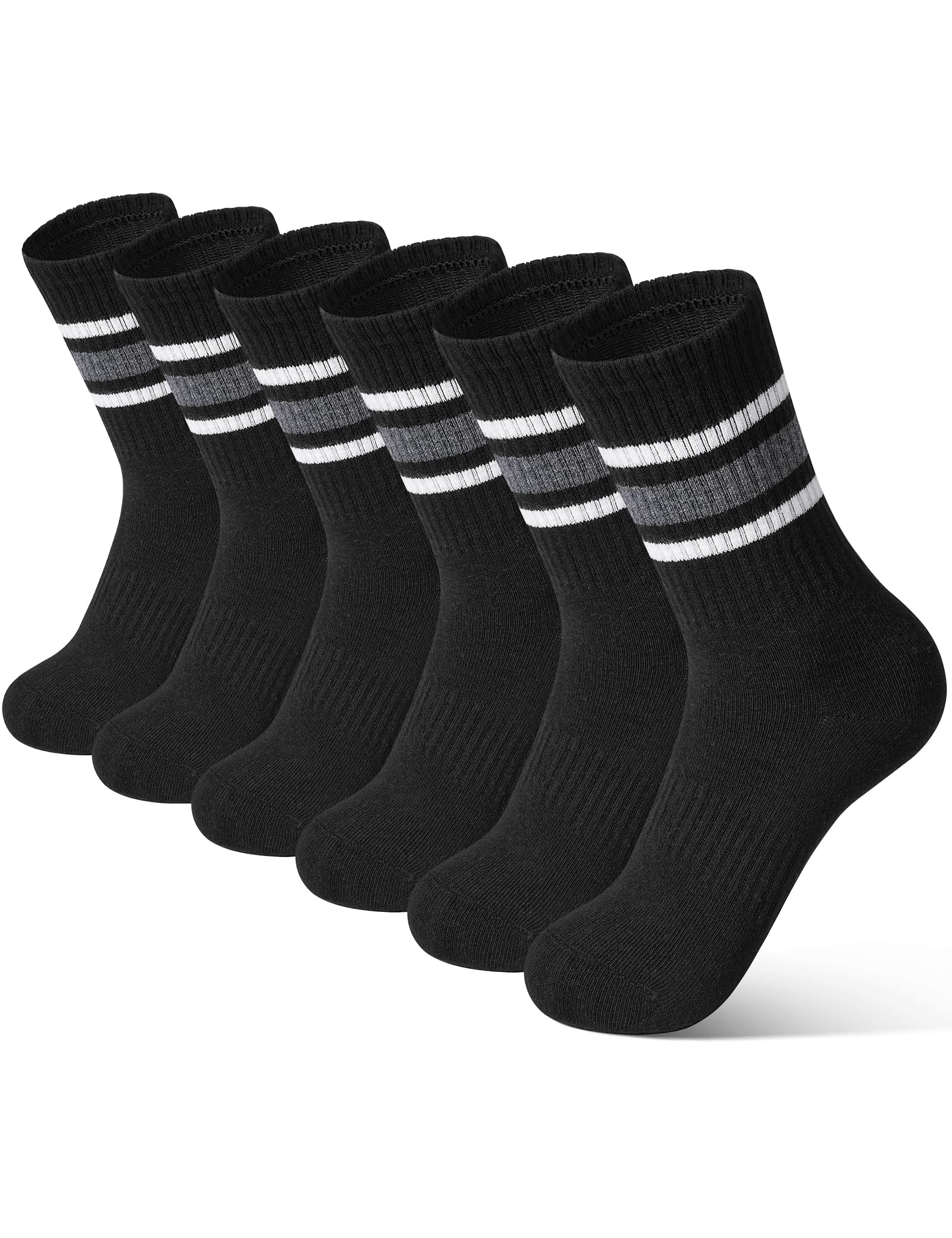 Auranso 6 Paar Socken Jungen Tennissocken Kinder Sportsocken Kindersocken Mädchen Baumwolle Socke für Kinder 4-14 Jahren 27-38, Schwarz, 35-38