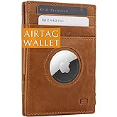 GARZINI Magic Wallet with AirTag Slot | Slim RFID-Blocking Leather Wallet | Minimalist Front Pocket Wallet | Holds 10 Cards & Cash | Premium Top Grain Leather | Brushed Cognac