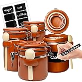Home Intuition Ceramic Kitchen Canisters Set of 4 with Wooden Spoon Set – Airtight Containers, Metal Latches for Utmost Freshness – Sugar, Coffee, Flour, Tea & More | Rust
