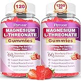 2 Pack Magnesium L-Threonate Gummies - 1200MG Magnesium Threonate Gummies Supplements for Kids & Adults, Support Cognitive Function, Brain & Nerves Health, Strawberry Flavor, 120 Count