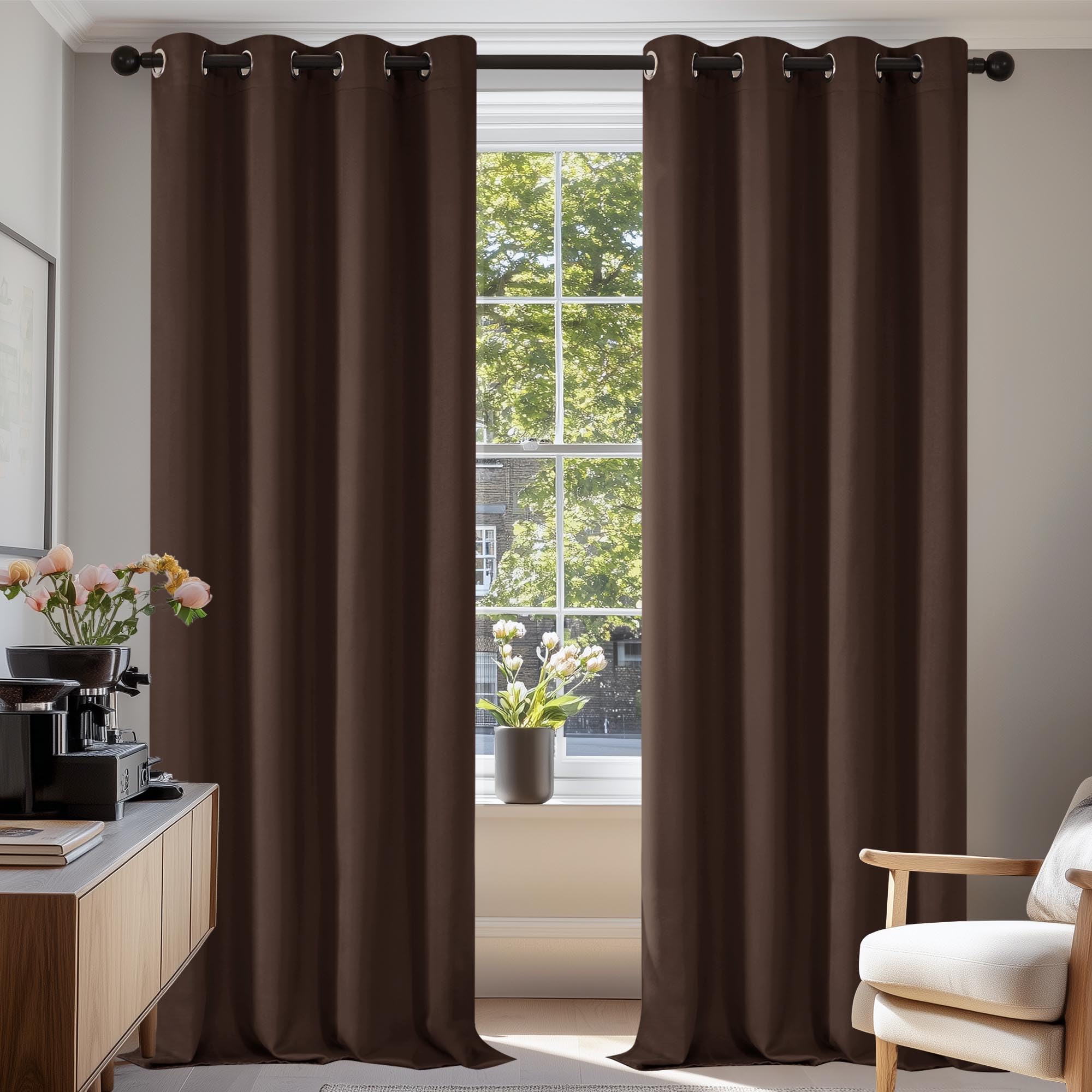 Deconovo Bedroom Curtains Super Soft Thermal Insulated Eyelet Blackout Curtains Bedroom 46 x 90 Inch Drop Dark Mocha 2 Panels