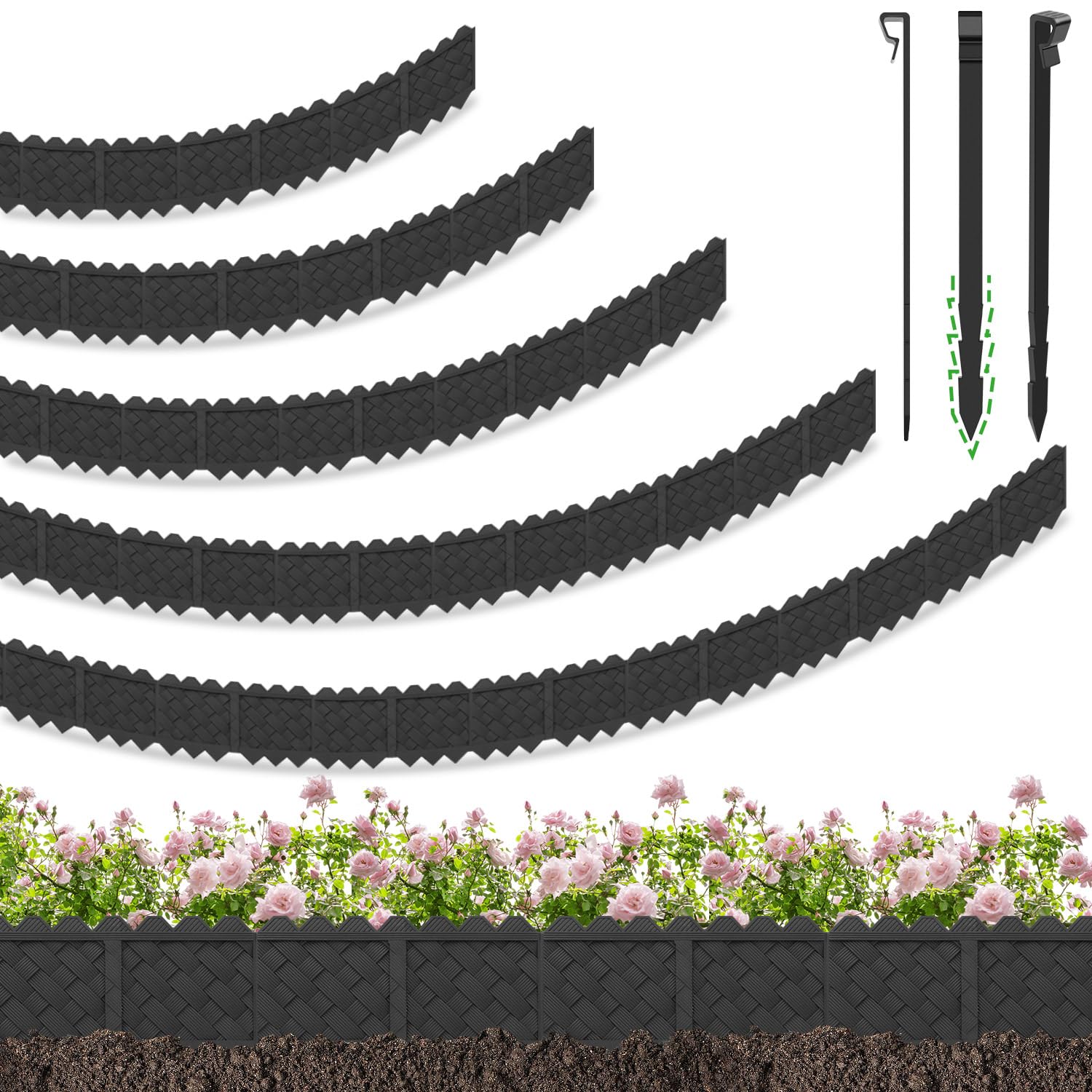 Photo 1 of BLACKVINE 30Pcs 30ft (5'' Exposed Height) Plastic Landscape Edging Border,Flowerbed Garden Border Edging for Landscaping,Flower Bed Lawn Yard Edging Borders,Garden Edger Border Divider - 3D Weaving