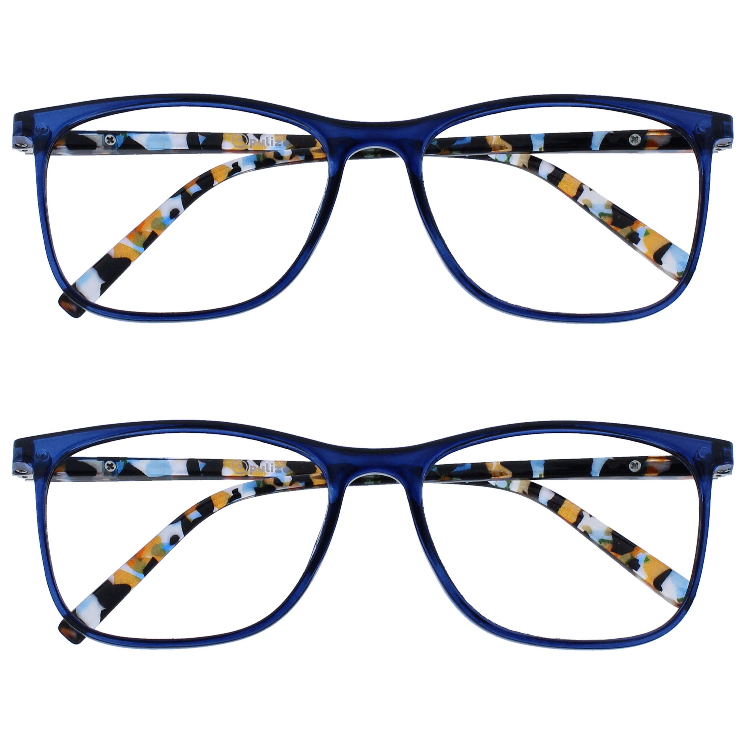 OPULIZE Arc Reading Glasses 2 Pack Stylish Slim Square Frame Spring Hinges Scratch Resistant Blue Patterned Arms Mens Womens RR66-3 +3.00