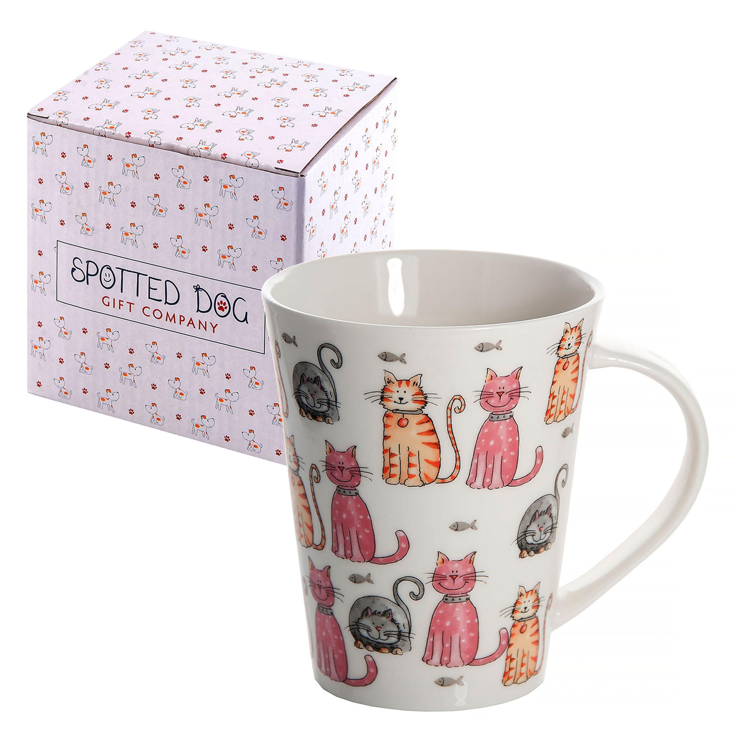 SPOTTED DOG GIFT COMPANY Cat Mug Cup for Tea Coffee and Hot Drinks, Cute Porcelain China Dishwasher Microwave Safe Mug, Gifts for Cat Lovers Women 360ml