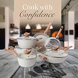 Nuovva Non Stick Pots and Pans Set 15pc Induction Granite Cream view 9