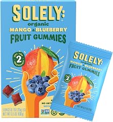 SOLELY - Organic Mango & Blueberry Whole Fruit Gummies (5 Bags per Box, 1 box) - Real Fresh Fruit - Healthy Snacks for Adults