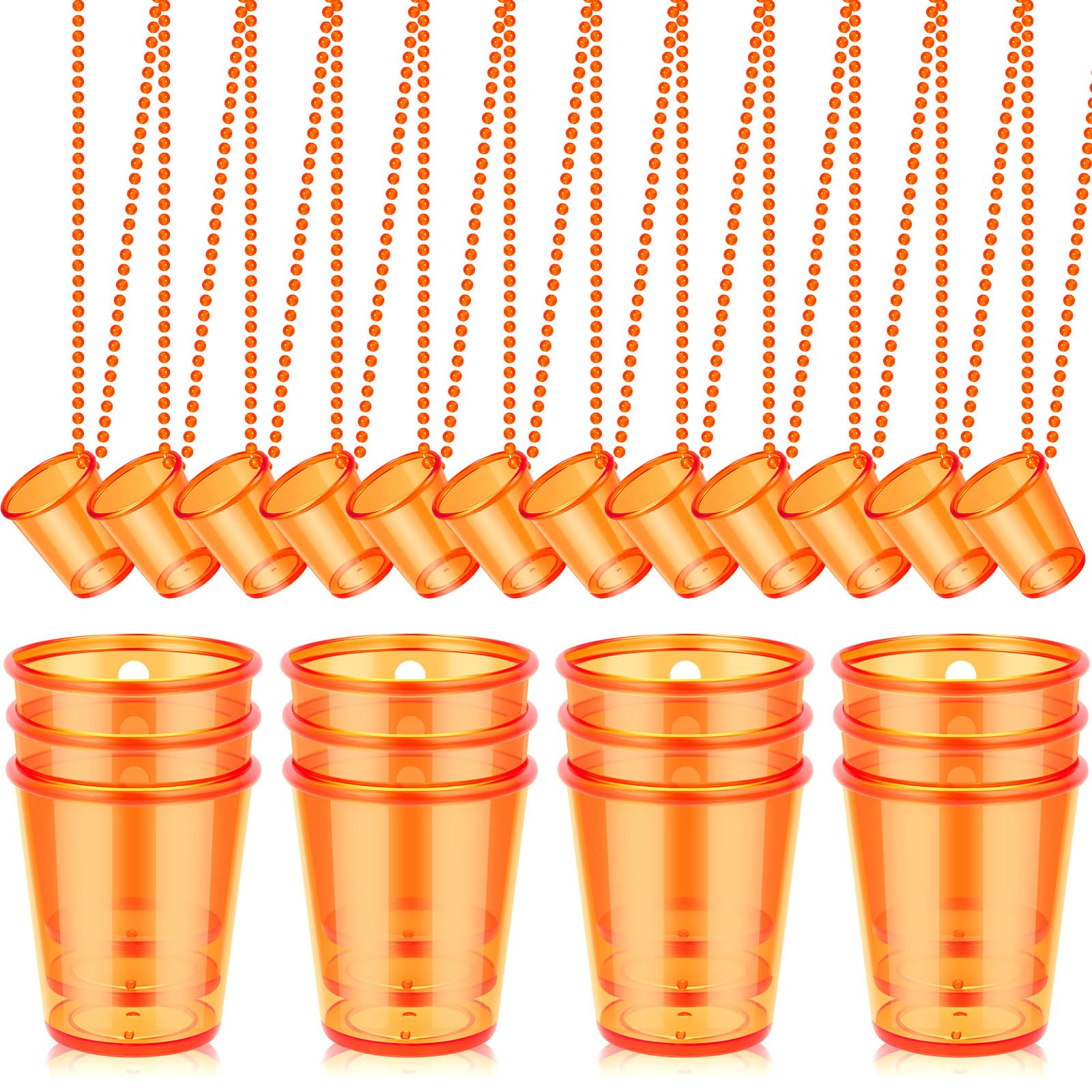 Photo 1 of 24 Pieces Shot Glass on Beaded Necklace Plastic Shot Cup Necklace Bachelorette Party Team Men and Women Supplies(Clear Orange)