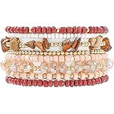 RISHEGAE Heishi Beaded Stretch Bracelets for Women Stackable Polymer Clay Beads Bracelets Friendship Boho Summer Beach Bracelet Jewelry Set