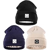 Hispeka Winter Beanie Hats for Women Men 3Pack,Fleece Lined Womens Winter Hats with Smiley Face