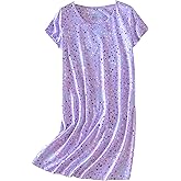 PNAEONG Women's Cotton Nightgown Sleepwear Short Sleeves Shirt Casual Print Sleepdress