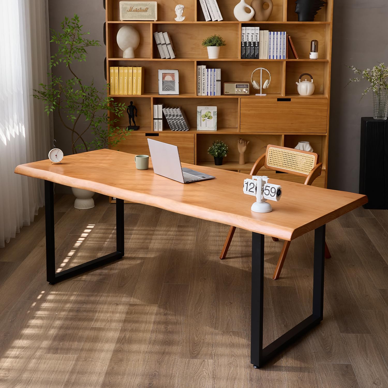 Photo 1 of KunAndPeng Solid Wood Office Desk, Dining Table, Desk -55 to 62 inches, Modern Farmhouse Design, can accommodate 2-8 People, Easy to Assemble, Ideal for Learning, Writing, and Dining. (55 inches)